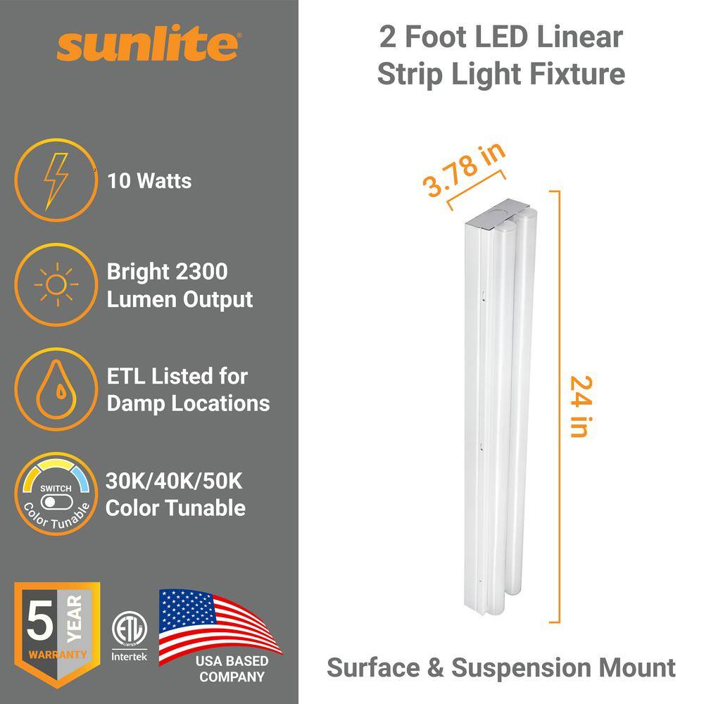 Sunlite 24 in. 20-Watt Integrated LED Linear Dimmable Color Tunable White Strip Light Fixture 3000K 4000K 5000K 2300 Lumens HD03727-1