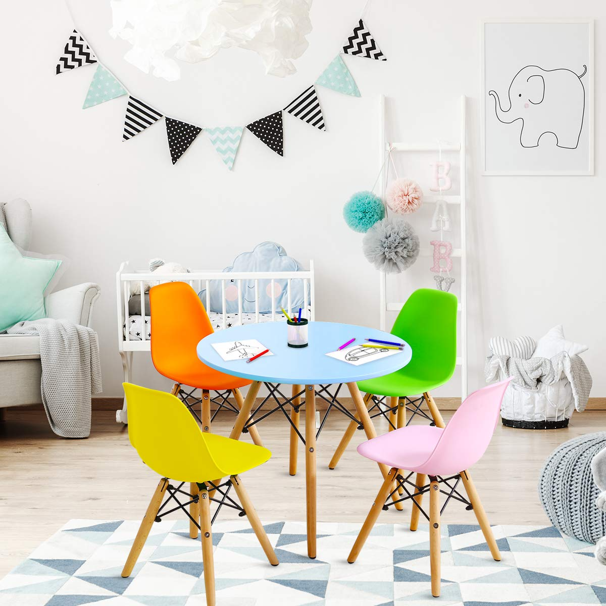 Kids Table and Chair Set (Colorful/White, Table & 2/ 4 Chairs)