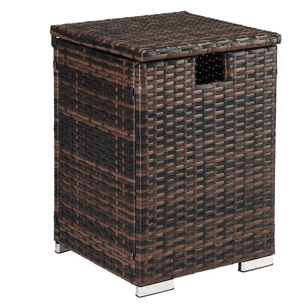 Outdoor Rattan Side Table with Storage Space，Iron Frame Coffee Table