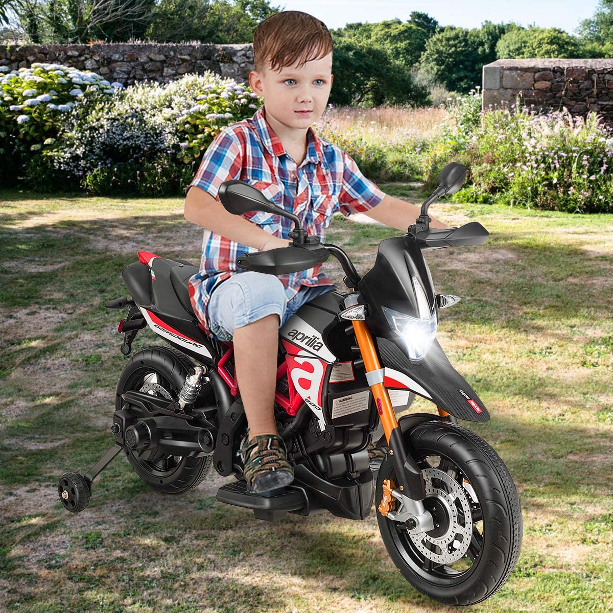 Costzon 12V Kids Motorcycle, Licensed Aprilia Electric Motorcycle Ride On Toy w/ Training Wheels