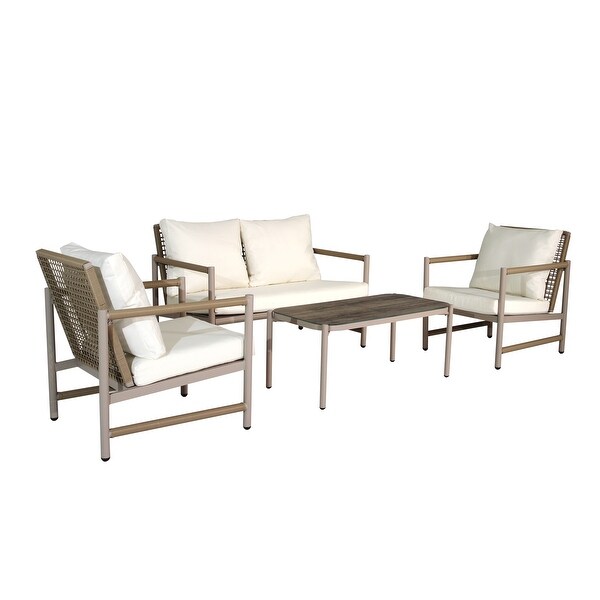 4Pieces Patio Conversation Sets，PE Rattan Wicker Outdoor Sofa Set with Washable Cushion and Tempered Glass Tabletop