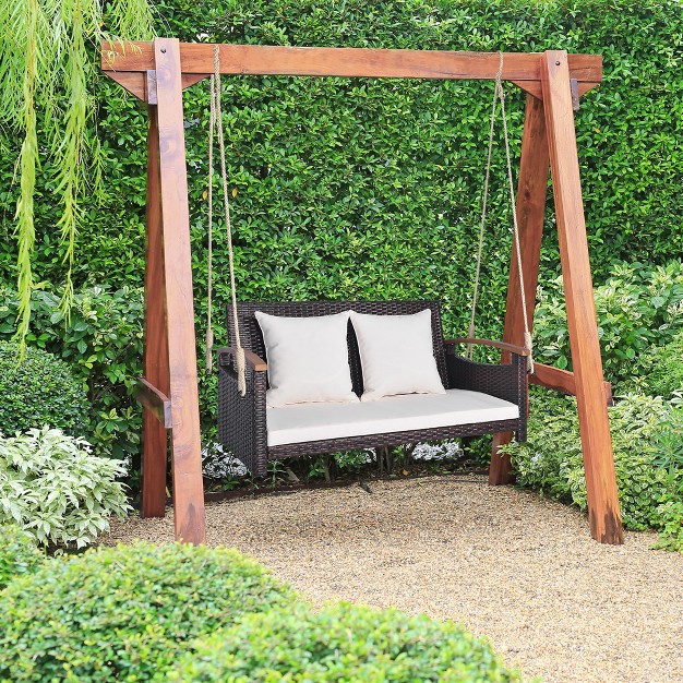 Tangkula 2 seater Hanging Swing Porch Swing Pe Wicker Swing Outdoor Hanging Swing Garden Poolside