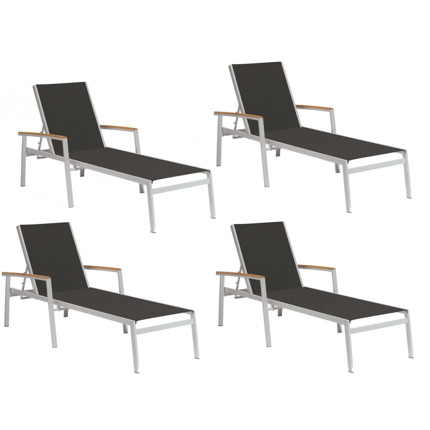 Travira 4 Piece Sling Patio Chaise Lounge Set W/ Black Sling and Tekwood Vintage Arm Caps By Oxford Garden