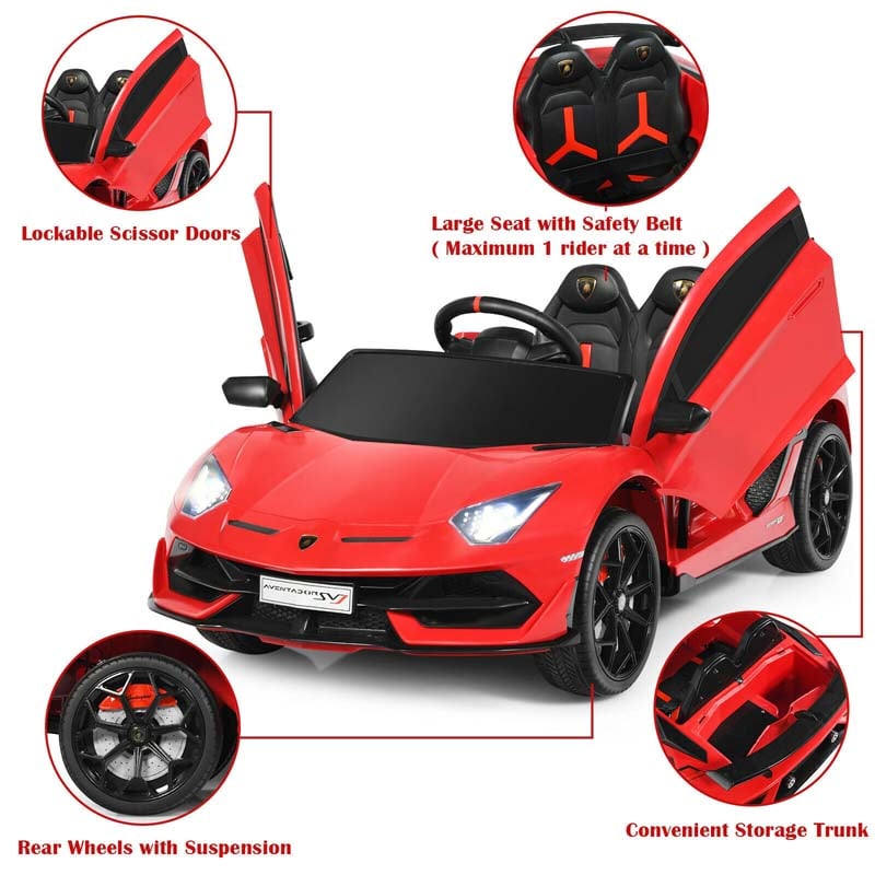 Licensed Lamborghini SVJ Kids Ride-On Car, 12V Battery Powered Sports Car Toy with Trunk & Remote