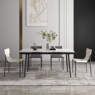 THE RIGHT PATH 62.9 in. to 94.4 in. Rectangle White Stone Extendable Dining Table 160ZDCZ#W