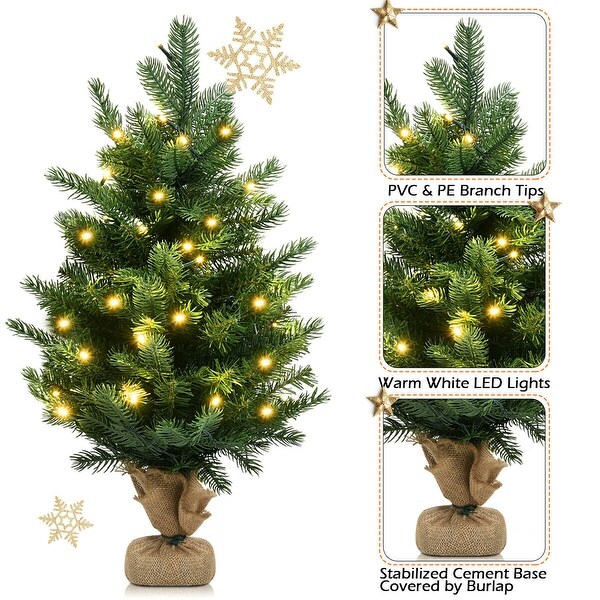 Gymax 24 Mini Artificial Christmas Tree Tabletop PreLit LED Fir Tree