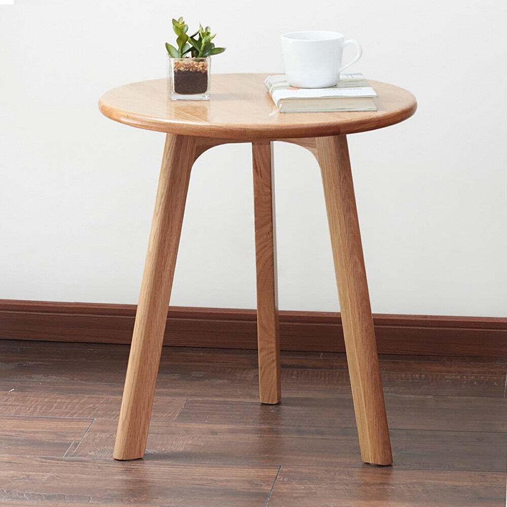 Solid Oak Wood Round End Table