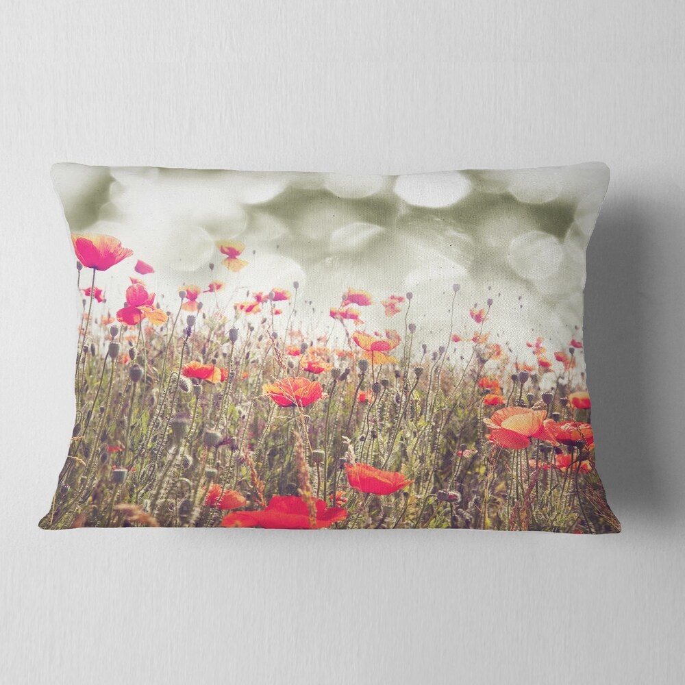 Designart 'Red Poppy Flowers Meadow' Floral Throw Pillow