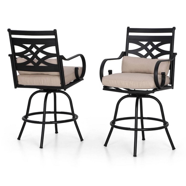 5pc Outdoor Set With Swivel Stools With Cushions amp Square Metal Table Beige Captiva Designs