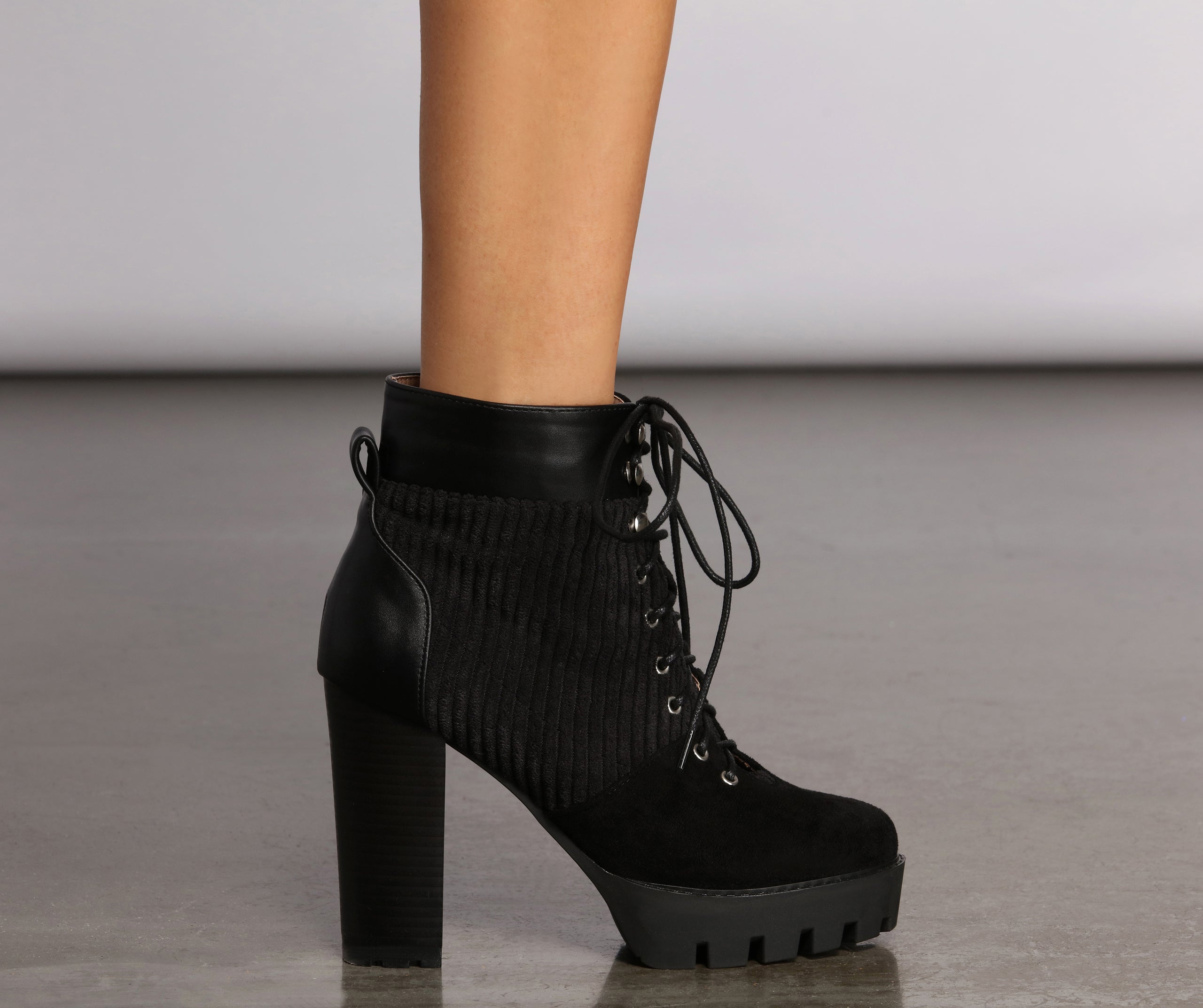 Stacked On Faux Suede Lug Sole Booties