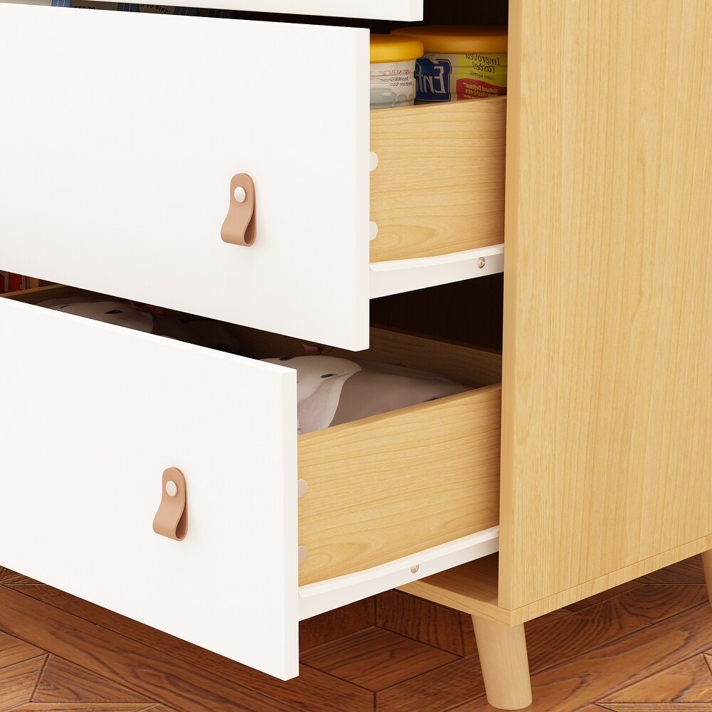 Baby Changing Table Dresser with 4 Drawers Shelf Hidden Trash Storage