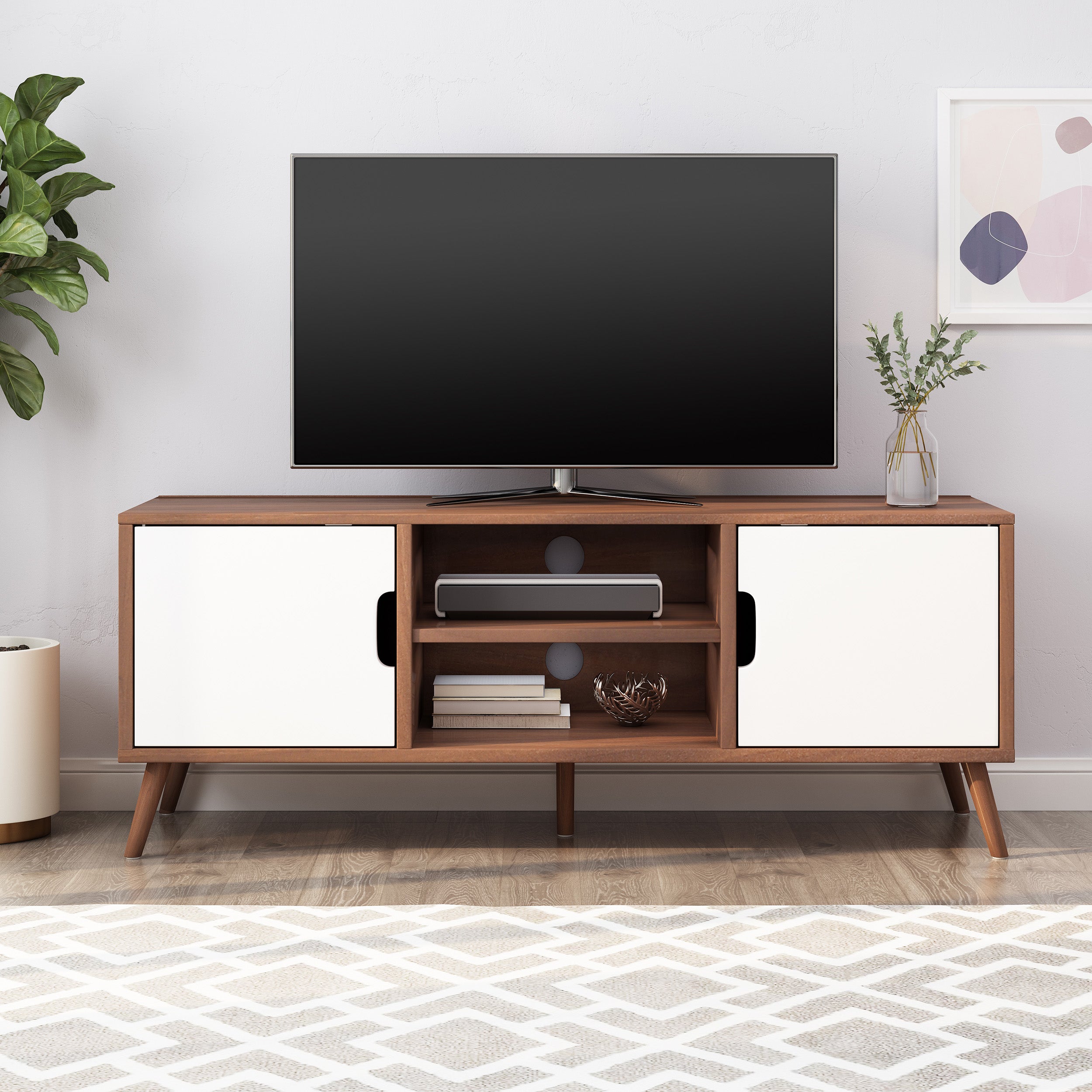 Aaditya Mid Century Modern 2 Cabinets & Shelves TV Stand