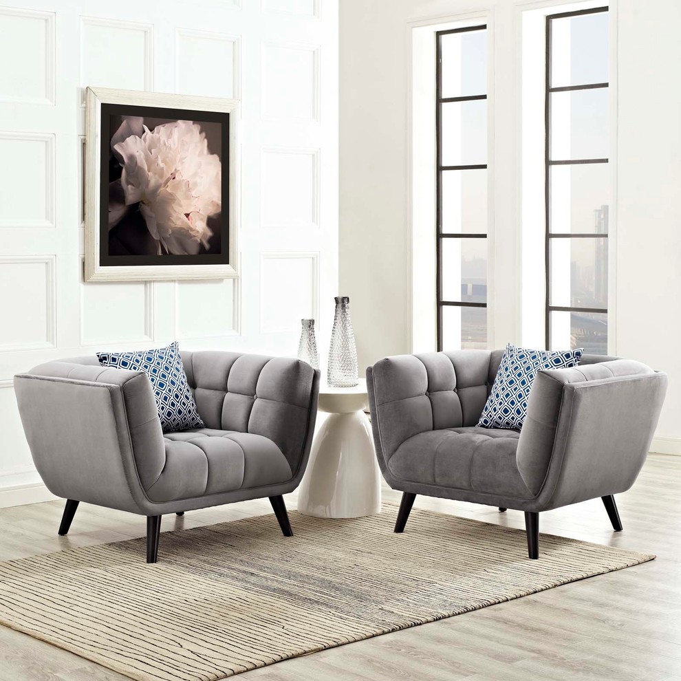 Modern Armchair Accent Chair  Set of 2  Velvet Fabric   Midcentury   Armchairs And Accent Chairs   by House Bound  Houzz