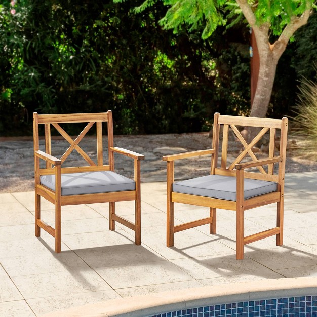 Manchester 2pk Acacia Wood Patio Chairs With Cushions Natural Alaterre Furniture