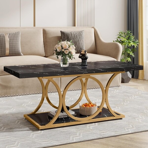 47 In 2Tier Modern Coffee Tables with Faux Marble Top for Living Room