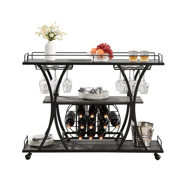 3-Tier Storage Shelves Bar Cart， Serving Cart for Home with Wheels