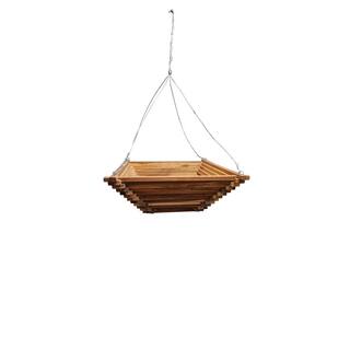 MGP 18 in. Brown Teak Wood Square Pyramid Shape Hanging Basket THB-18