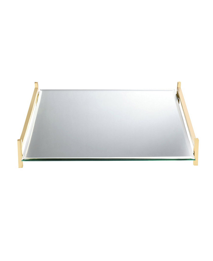 Classic Touch 11.75 Square Mirror Tray with Handles