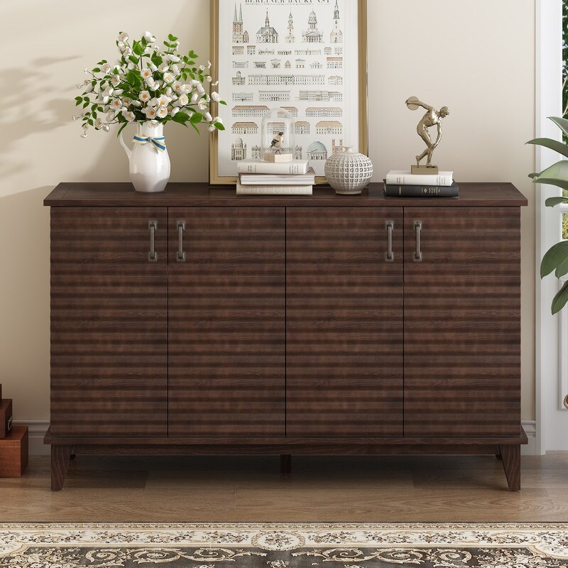 4 Door Storage Sideboard Buffet with Adjustable Shelves and Metal Handles for Kitchen  Dining Room  Espresso