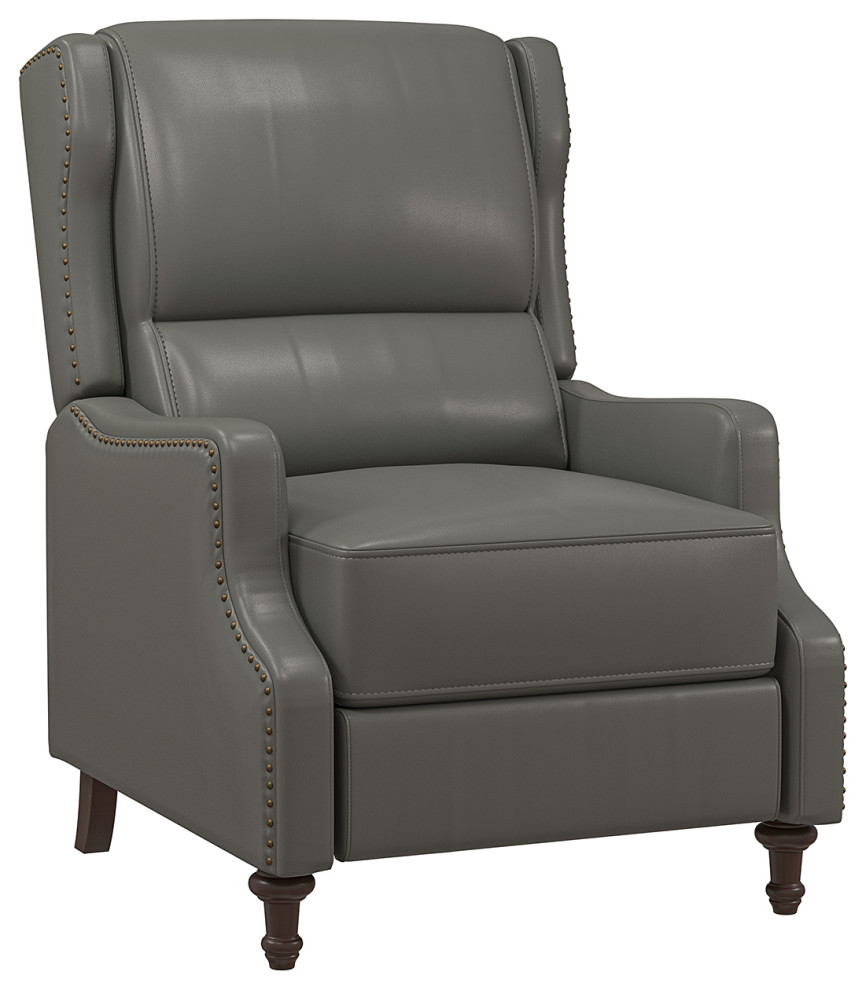 Traditional Genuine Leather Recliner With Nailhead Trims   Traditional   Recliner Chairs   by Karat Home  Houzz