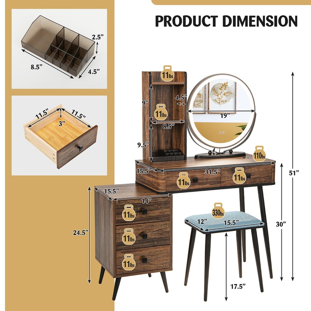 Costway Vanity Makeup Table Set 3 Color Dimmable Human Body Induction   See Details