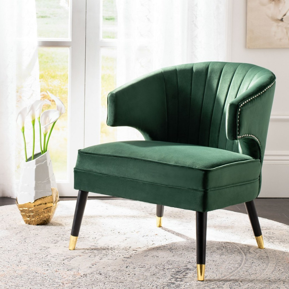 Zena Wingback Arm Chair Forest Green/ Black   Midcentury   Armchairs And Accent Chairs   by Peachtree Fine Furniture  Houzz