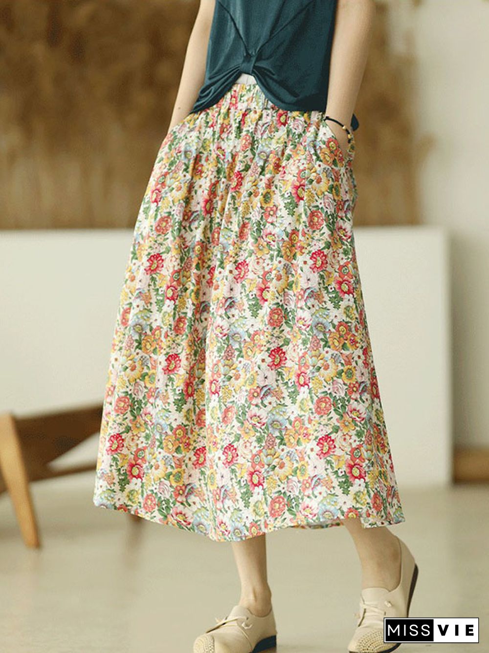 Original Floral Cotton-Blend A-Line Skirt