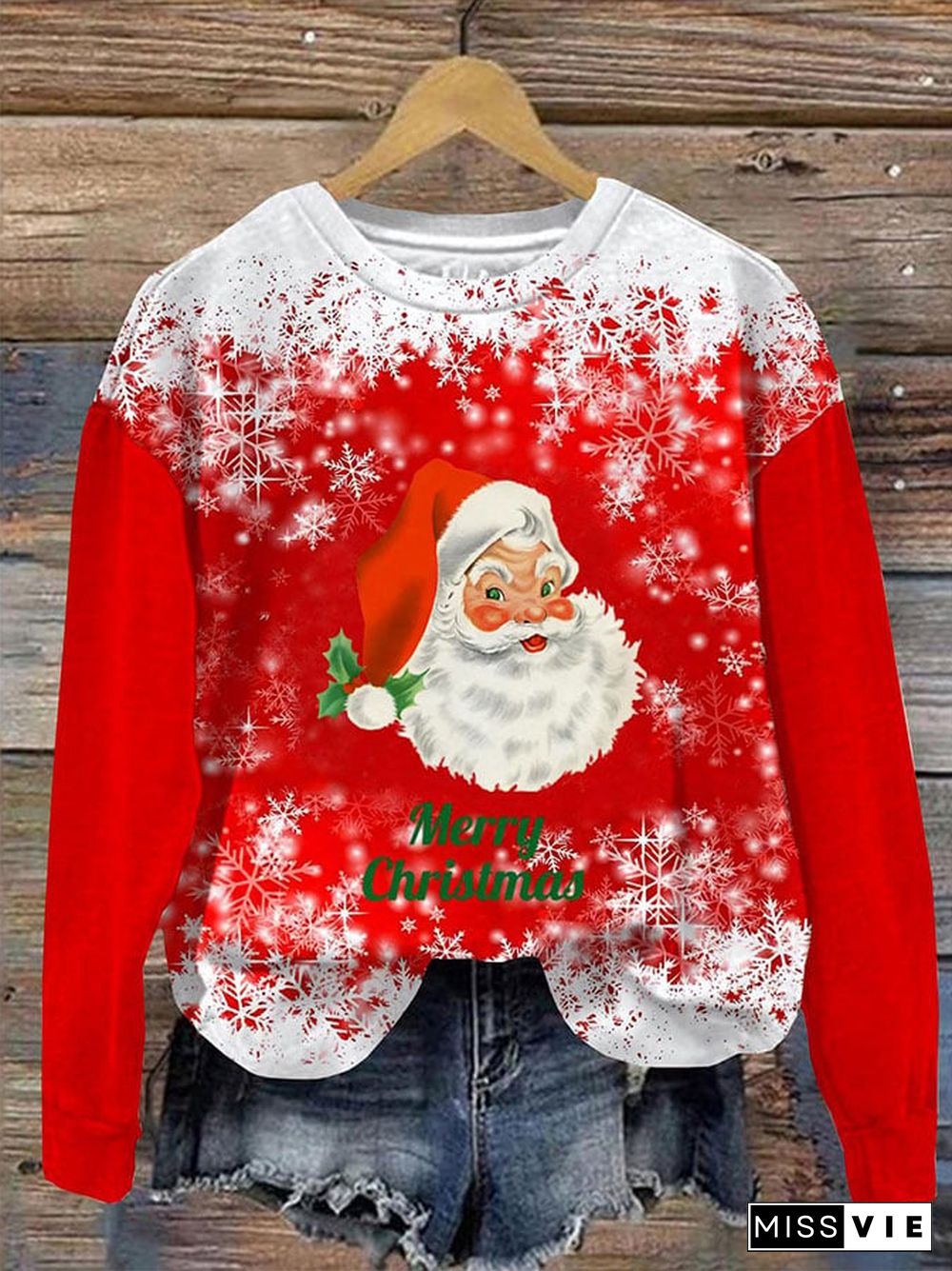 Women's Casual Santa Claus Print Long Sleeve Sweatshirt