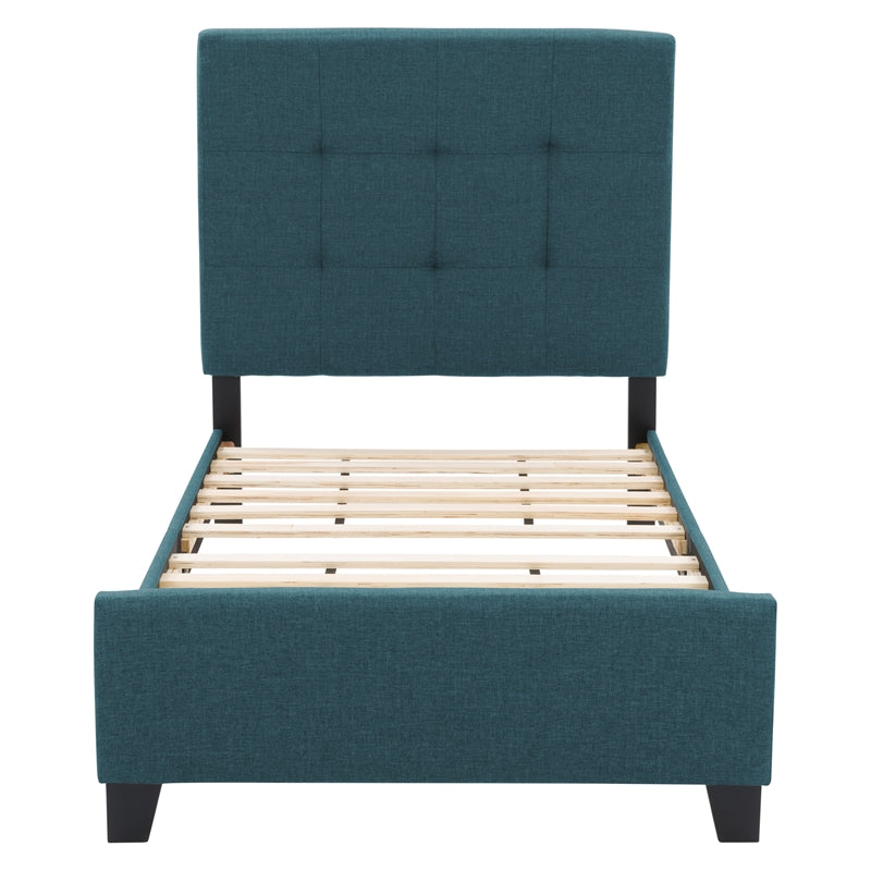 CorLiving Ellery Twin Size Teal Blue Contemporary Fabric Tufted Bed with Slats