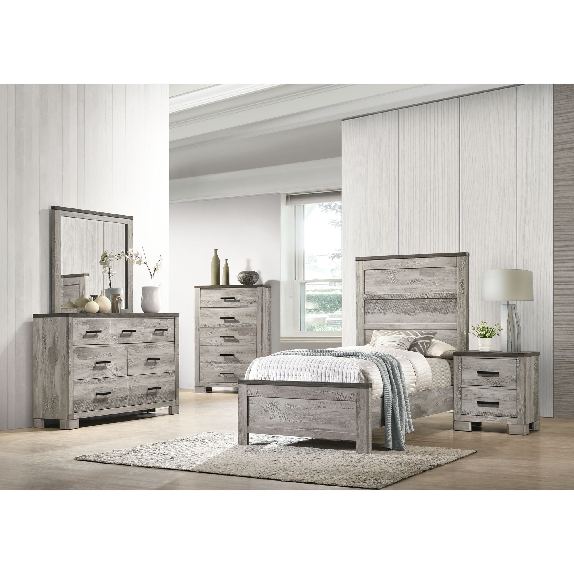 Picket House Furnishings Adam Twin Panel 4PC Bedroom Set in Gray - - 32335766