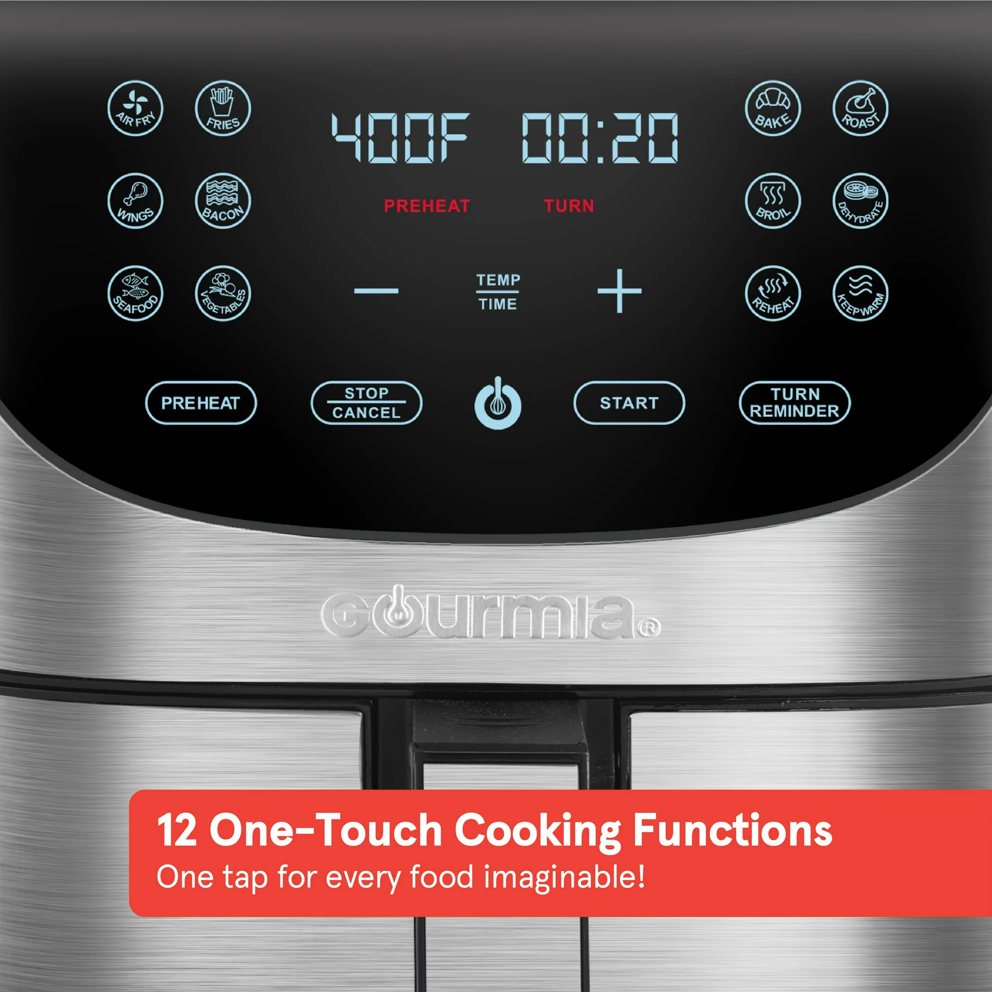 Gourmia 7-Qt Digital Air Fryer with Guided Cooking， Easy Clean， Stainless Steel