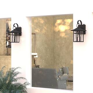 Maxax Hawaii Montpelier 1-Light Black Hardwired 12.4 in. H Outdoor Sconce Dusk to Dawn Wall Lantern Sconce (2-Pack) MX7003-W1BK