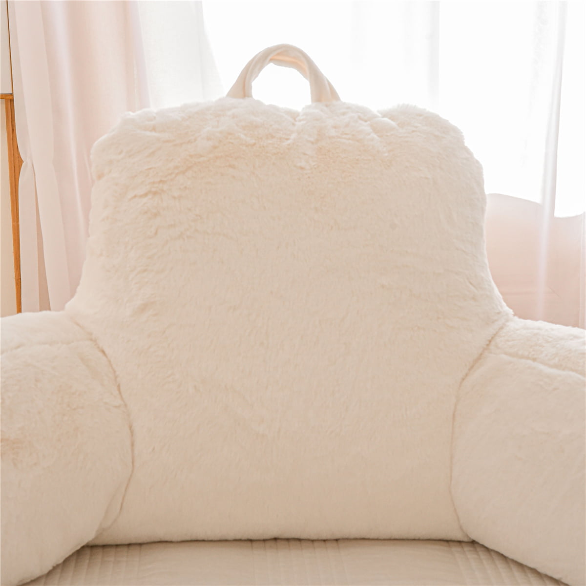 Btargot Faux Fur Lounge Backrest Reading Pillow for the Bed with Arms， Ivory， Specialty Size