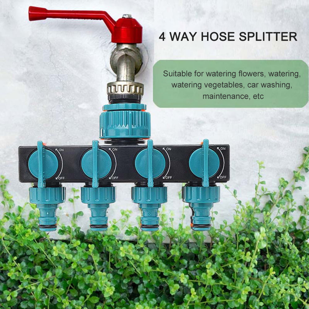 Anself 4 Way Hose Splitter， Hose Splitter for Garden 4 Way Shut Off Valve Hose Nozzles Water Tap Converter Connector Splitter Hose Adapter Garden Irrigation Watering Tool