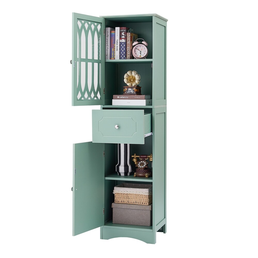 Tall Bathroom Cabinet Freestanding Linen Tower Storage Cabinet  Floor Shelving Storage Cabinet with Adjustable Shelf and Doors