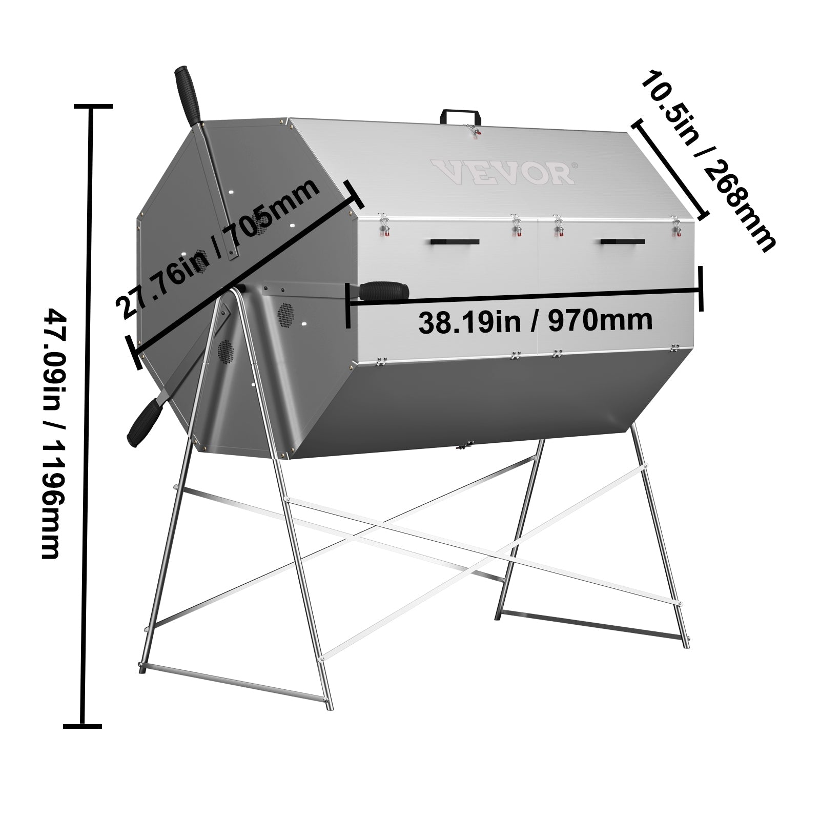 VEVOR Compost Tumbler, 71 US Gallons, Rustproof Stainless Steel Dual-chamber Garden Composter, Heavy-duty, All-season Outdoor Compost Bin, Fast-working System for Composting Kitchen ＆ Yard Waste