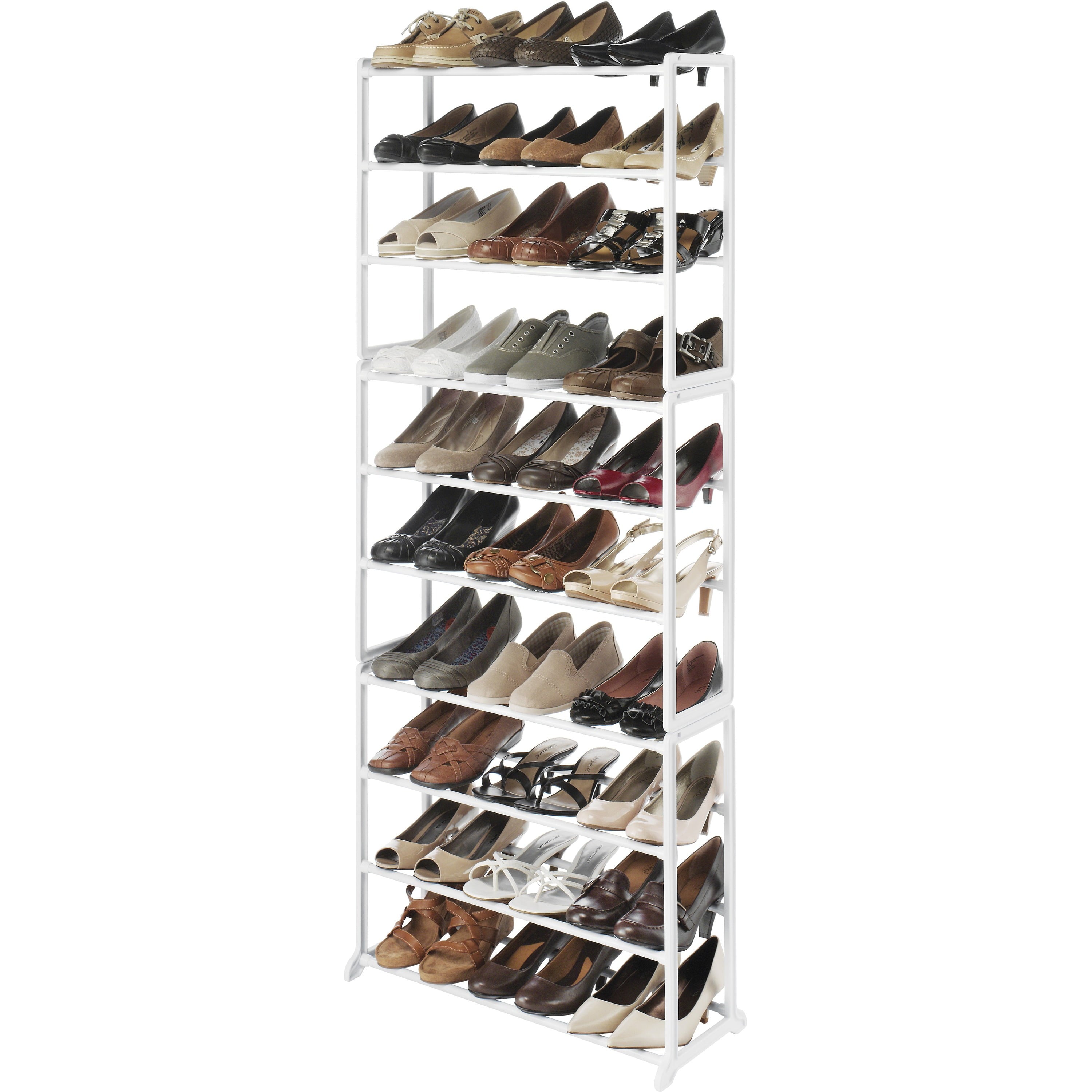 Whitmor 10-Tier 30 Pair Floor Shoe Rack - White - Plastic