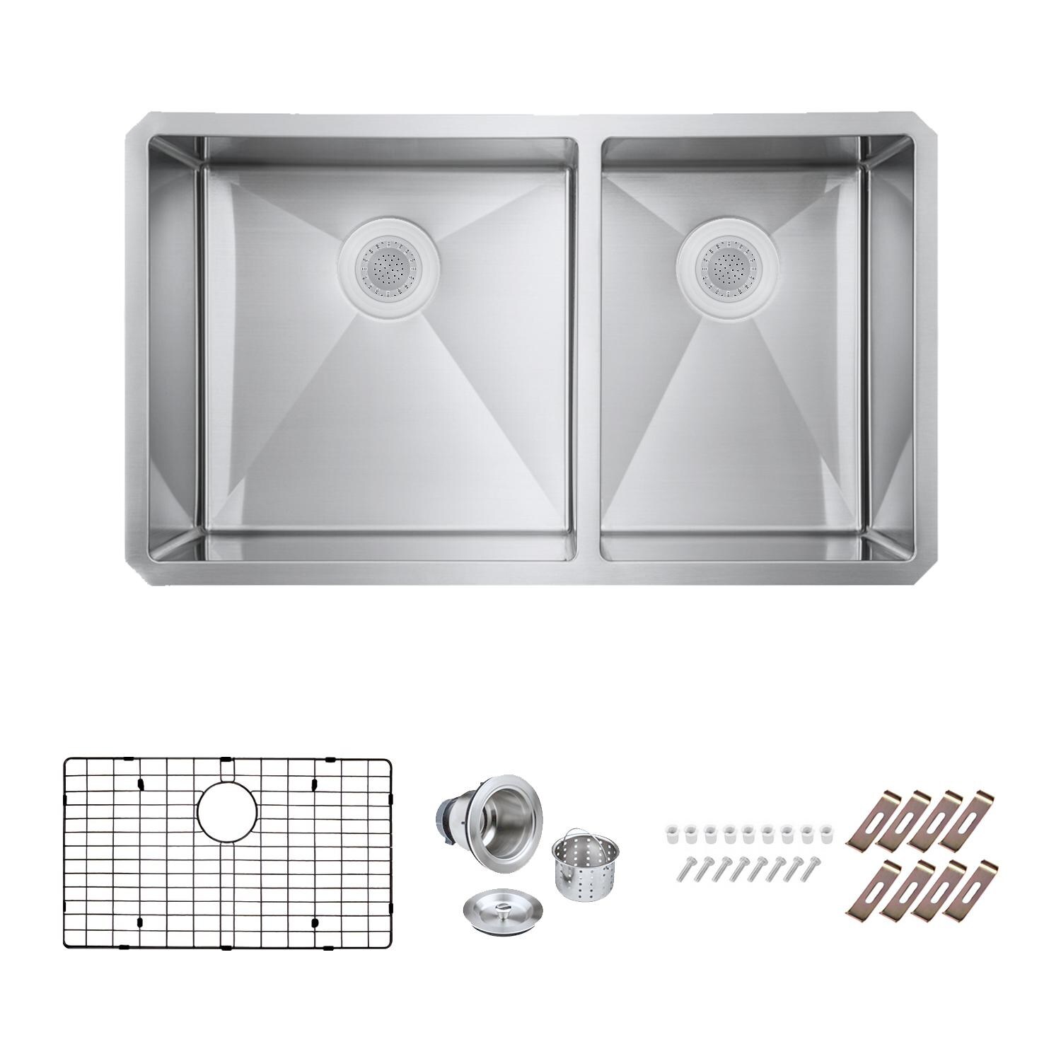 Signature Undermount Stainless Steel 30-Inch 60/40 Double Bowl Sink W/Grids and Strainers