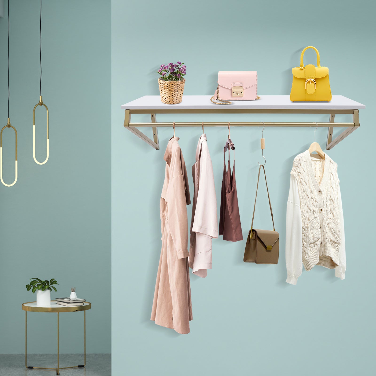 Miumaeov Modern Gold Clothe Rack Storage Display Garment Wall-Mounted Clothes Hanger Store Rack