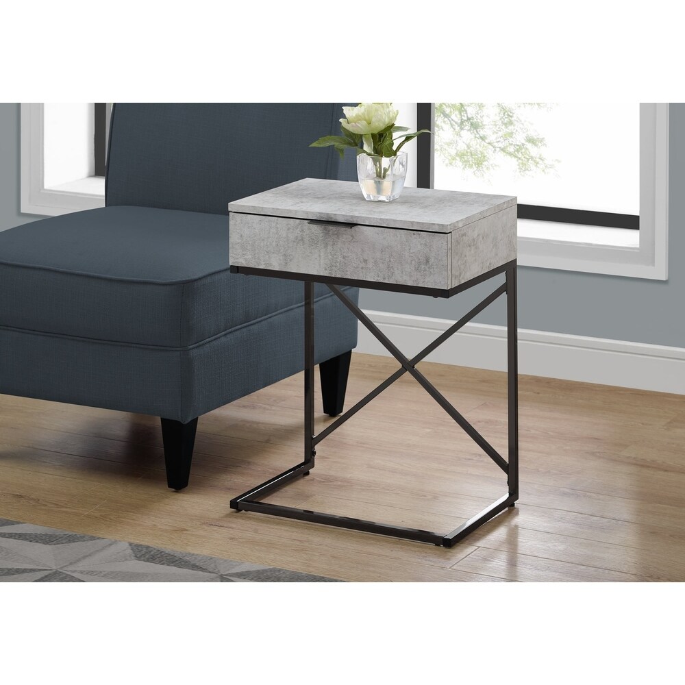 Accent Table  Side  End  Nightstand  Lamp  Storage Drawer  Living Room  Bedroom  Metal  Laminate  Chrome  Contemporary