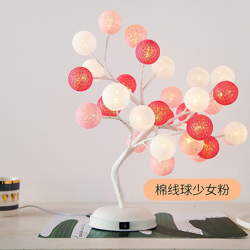 Handmade Cotton Thread Ball Tree Lamp Rose Flower Bedroom Gift Metal Table Lamp Decorative Lamp Led Light String