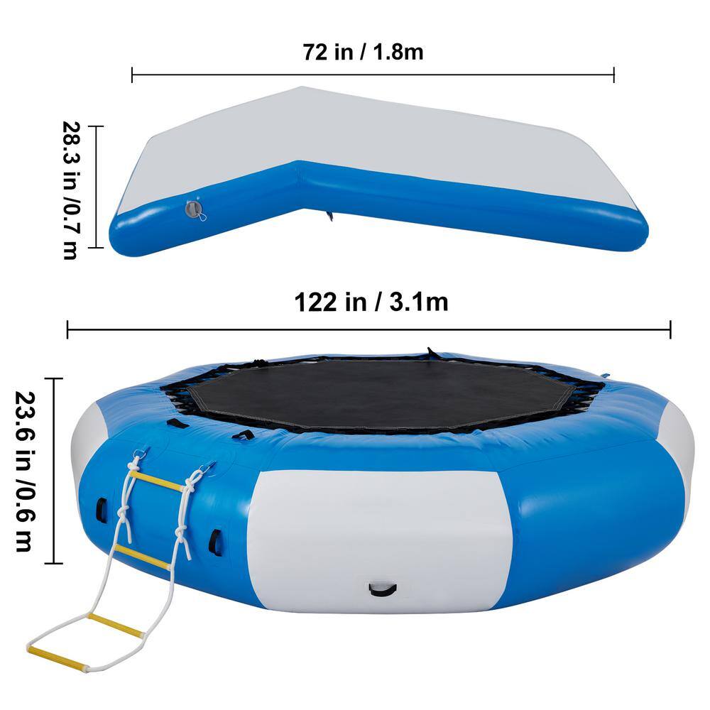 VEVOR Inflatable Water Trampoline 10 ft. Round Inflatable Water Bouncer with Slide and 4-Step Ladder for Water Sports SSBC10FTBWDFTHD01V0