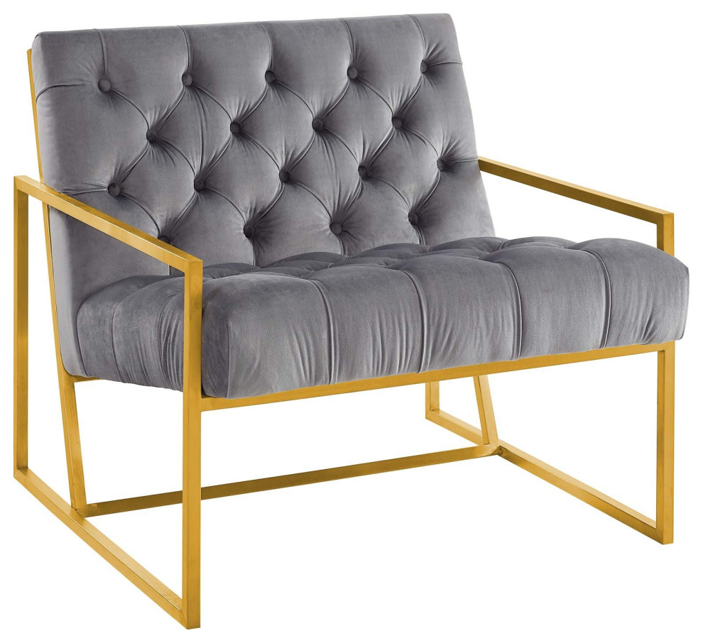 Velvet Tufted Armchair Brushed Gold Stainless Steel Frame   Contemporary   Armchairs And Accent Chairs   by Advanced Interior Designs  Houzz