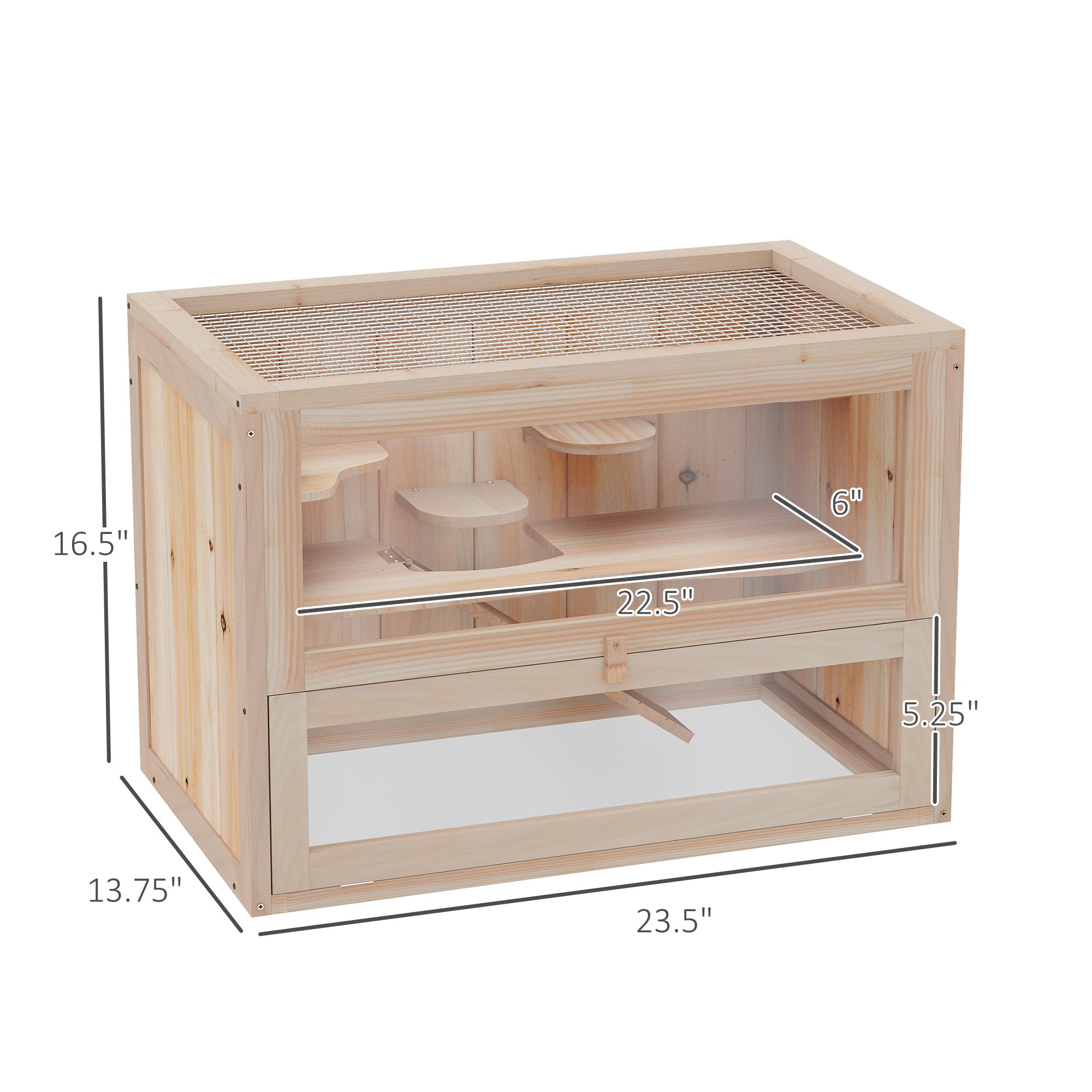 Pawhut 2-Level Hamster Cage and Small Animal Habitat for Rabbits， Guinea Pigs， and Chinchillas with Openable Roof and Window