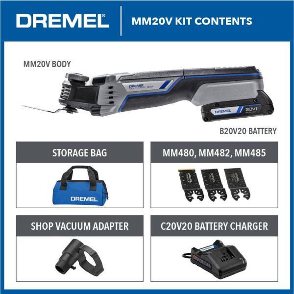 Dremel Multi-Max 20V Cordless Oscillating Multi-Tool Kit with 7-Piece Universal Multi-Tool Blade Kit No Adapter Needed MM20V-01+MM497U