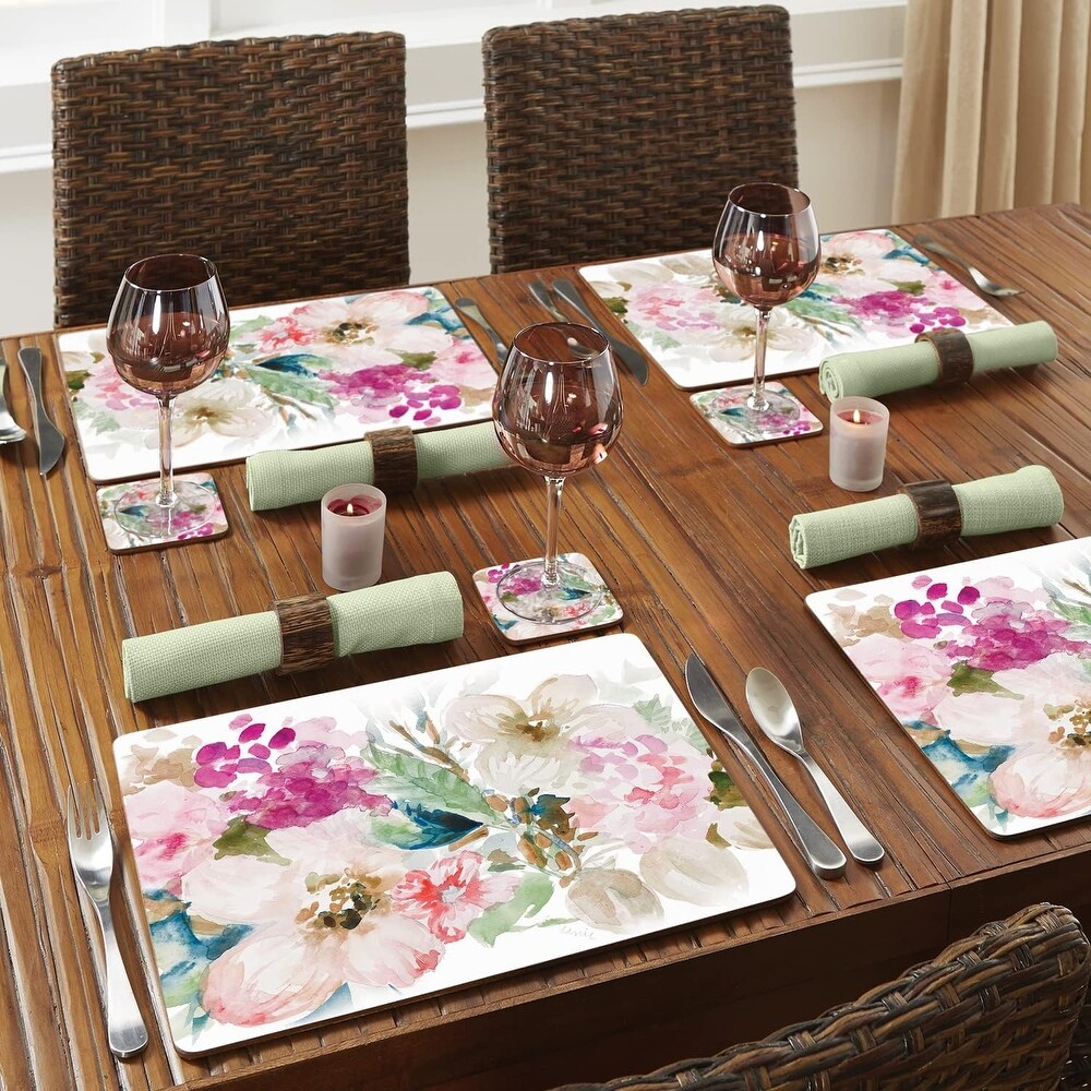 Fragrant Spring Premium Decorative Hardboard Cork Back Placemats 4 Pack Manufactured in The USA Elegant Heat Tolerant