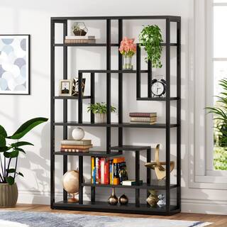 BYBLIGHT Eulas 70.8 in. Black Wood 10 Shelf Etagere Bookcase with Open Shelves BB-CJ148DT