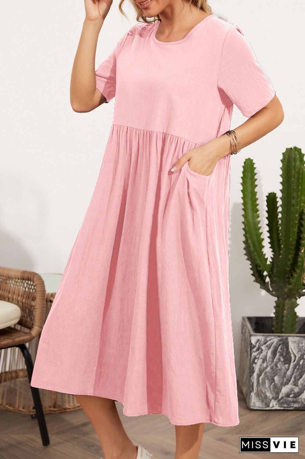 Casual Solid Split Joint O Neck A Line Dresses