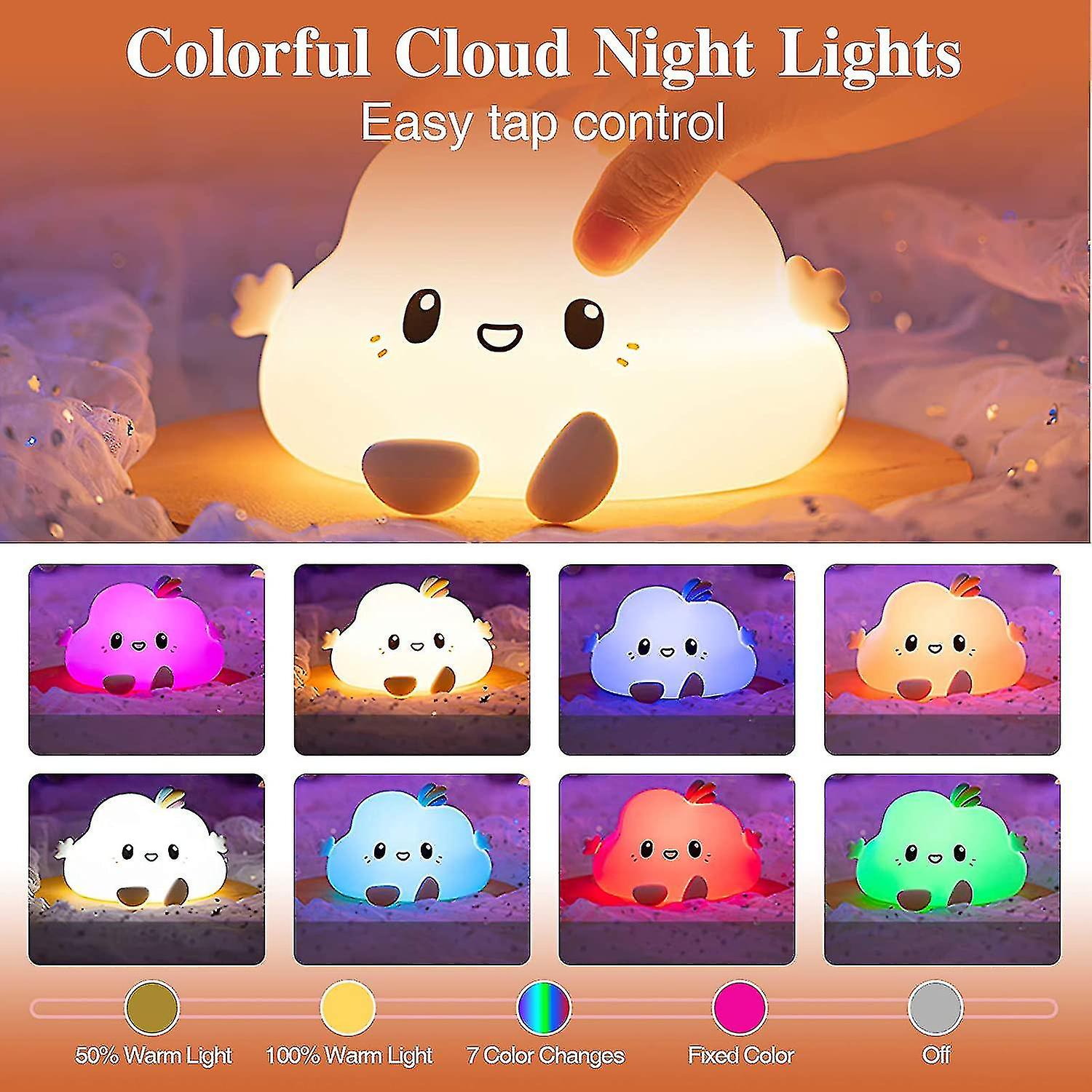 Led Night Light For Kids， 7 Breathing Modes， Usb Rechargeable， Touch Control， Silicone， For Kids And Babies