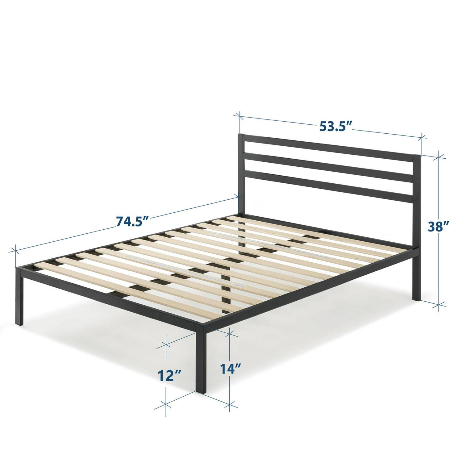 Mellow Modernista Classic 14 Metal Platform Bed with Headboard and Wooden Slats， Black， Full